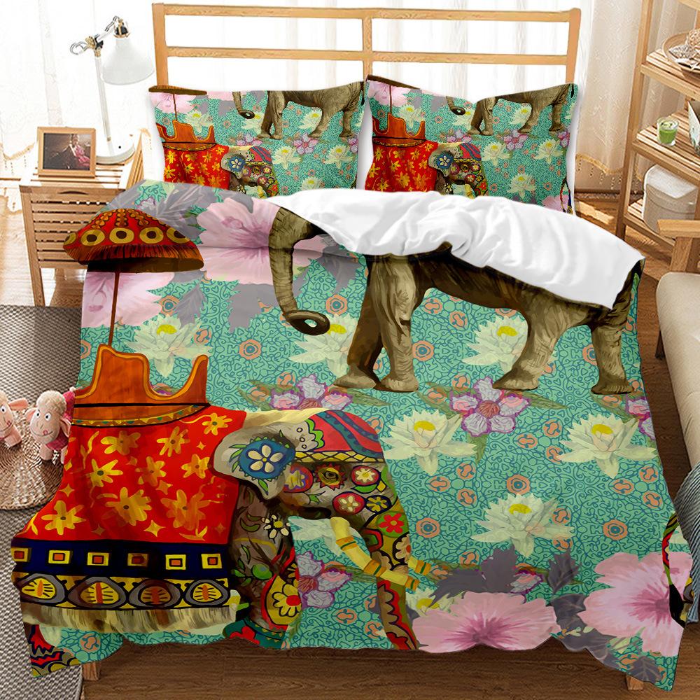 Animal Elephant Quilt Cover Three-piece Digital Printing Kit Bedding