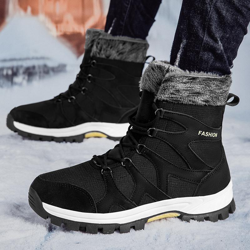 Men's Anti-slip Snow Boots Women Plush Winter Hiking Shoes Unisex Fur-lined Cotton Shoes Anti-collision Ankle Boots