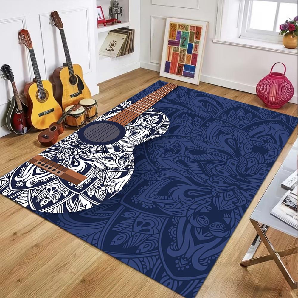 Guitar Pattern Carpet Mat Rug Living Room Home Decoration Music Instrument Floor Mandala Design Non Slip Bedroom Decor