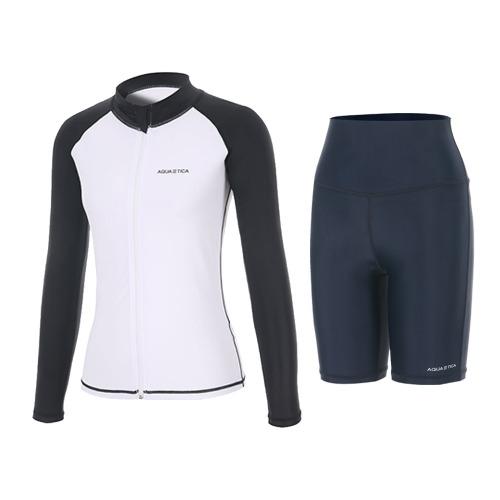 Akuatika Women'S Rash Guard Zip-Up Aqawjp23001 + Half Leggings Nv Set