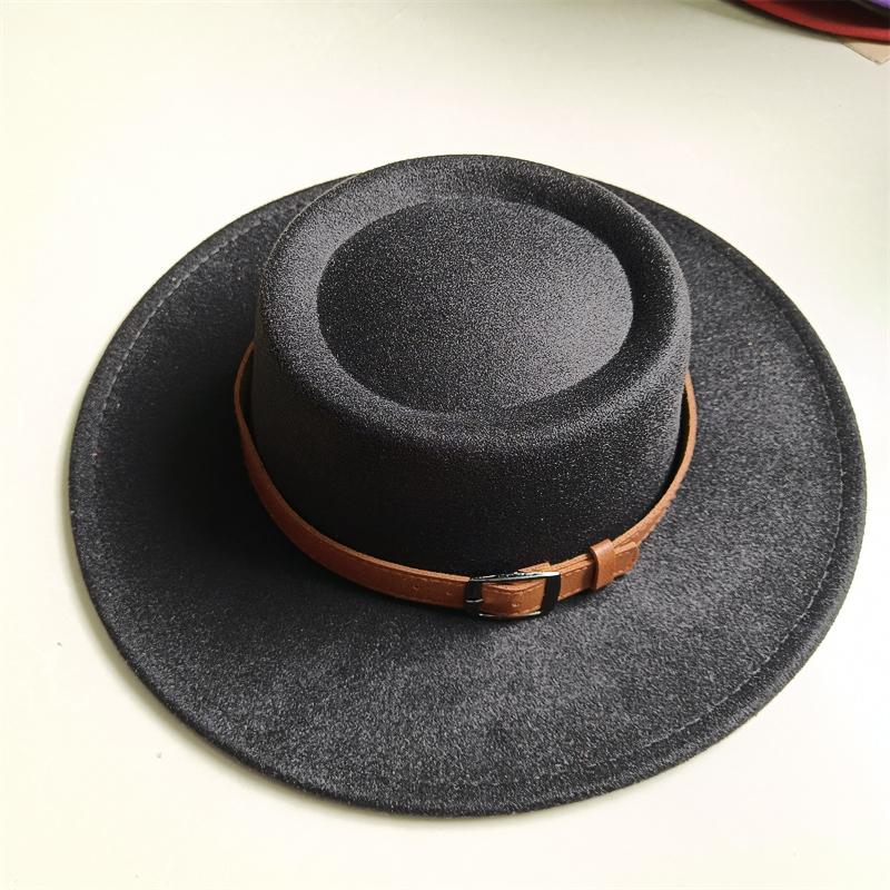 2026 Fedora Hut Winter Rund Konvex Flacher Oberteil Gürtel Zubehör Rosenrot Filz Jazzhut für Männer und Frauen Fedora Gorras