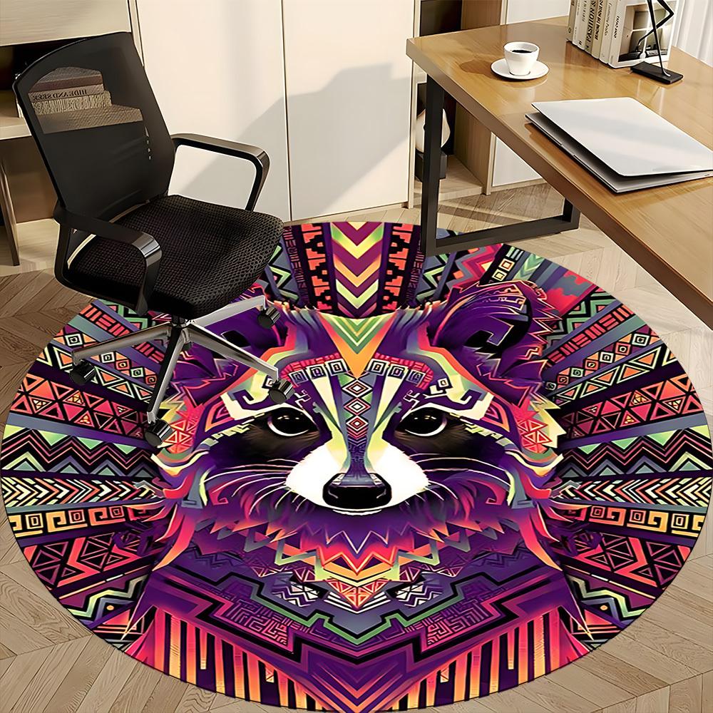 1pc Raccoon Mandala Office Round Area Rug,  Mat Suitable ForOffice, Under Office Chairs Bedroom Living Room Home Decor, Room Deco