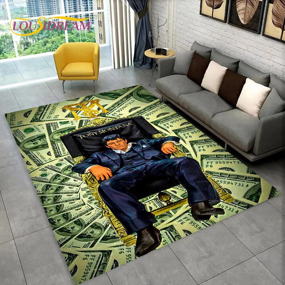 Film Scarface Tony 3D-trykk Områdeteppe Stort, Teppeteppe for Stue Soverom Sofa Dørmatte Dekor, Sklisikker Gulvmatte for Barn