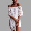 Summer Off Shoulder Lace Sexy Dress Women Fashion Short Sleeve New Casual Short Dress Women Plus Size Elegant Loose Hollow Dresses 591