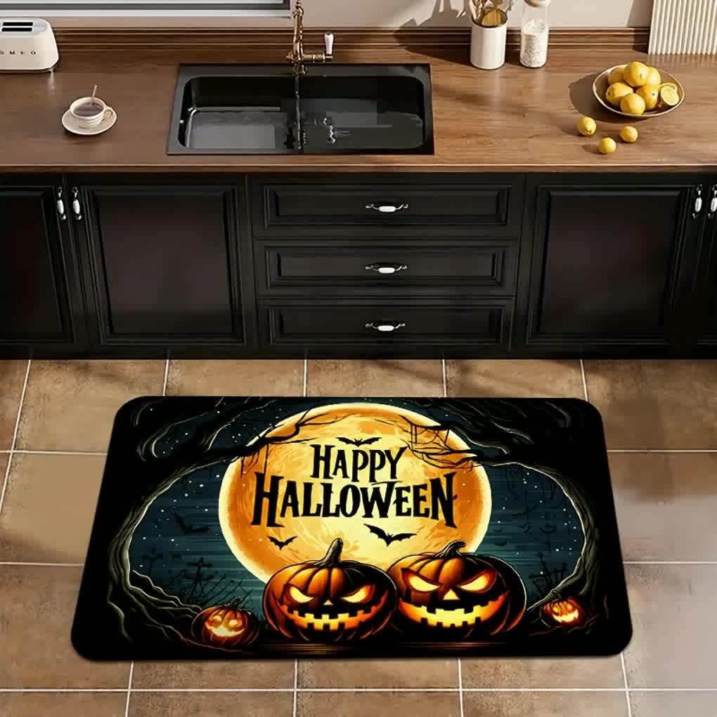 1PC Cheistmas Deer Pattern Kitchen Rug Non-Slip Door Mat Pop Design Bathroom Rug Bath Mat Carpet for Home Sink Laundry Decor