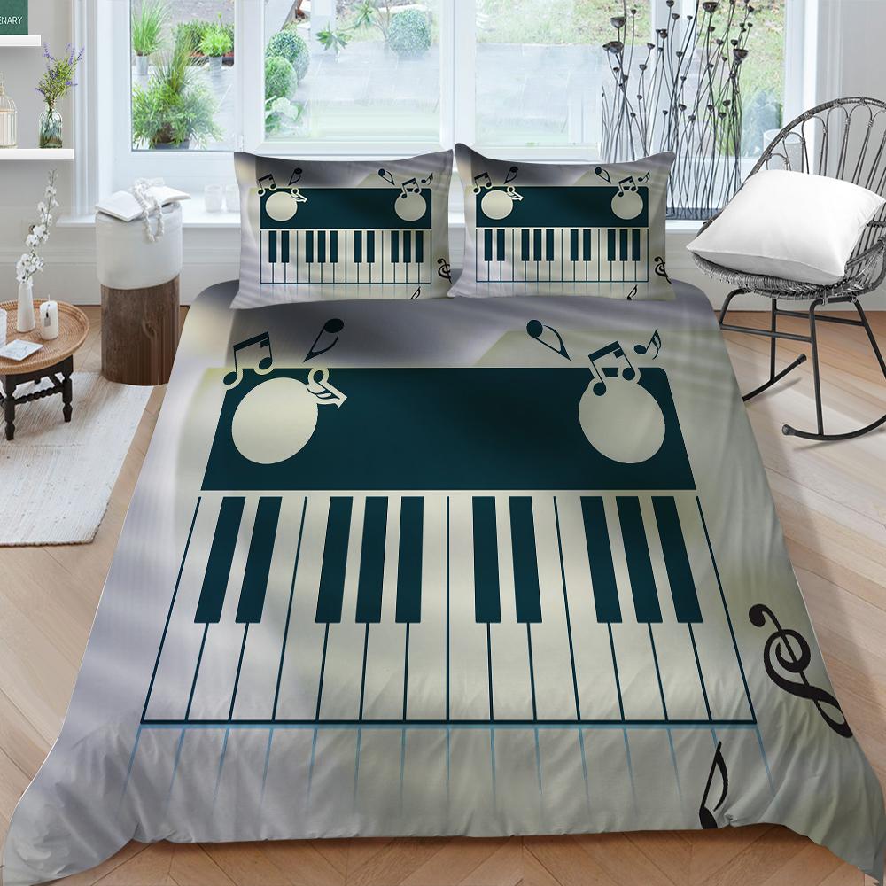 Musical Instrument Pattern Bedding Set Double Bed Quilt Cover Pillow Case Home Bedding AUKing Full Size Home Decoration