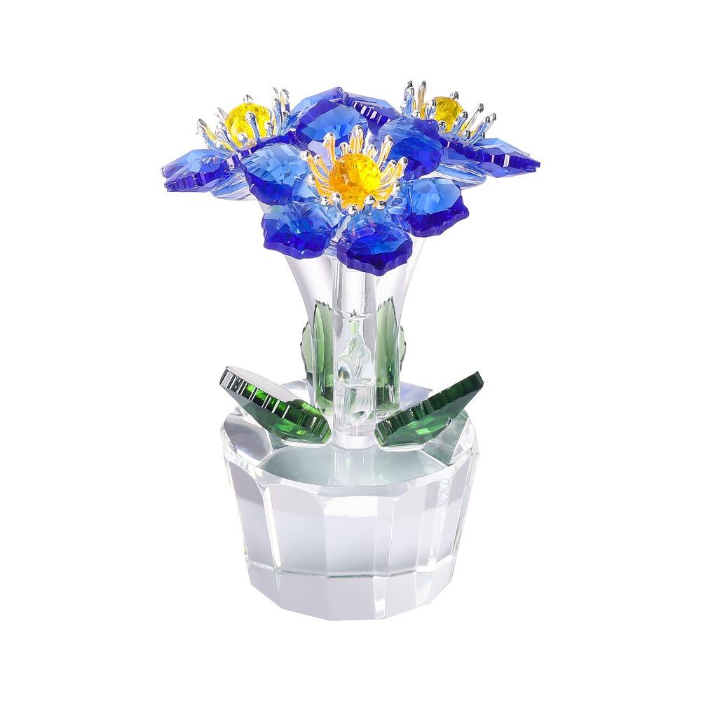 Handgefertigte Kristallblumen-Statue Verzierung Rose Tulpe Künstliche Blumenfigur Glänzende Klare Basis Tischpflanzen Sonnenfänger