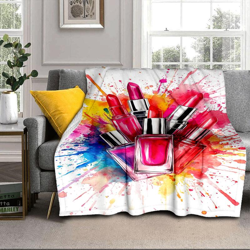 Colorful Lipstick Collection Blanket Flannel Blanket for Bed, Sofa, Camping, Hiking, Picnic Essentials, Gift for Family Fan Gifts