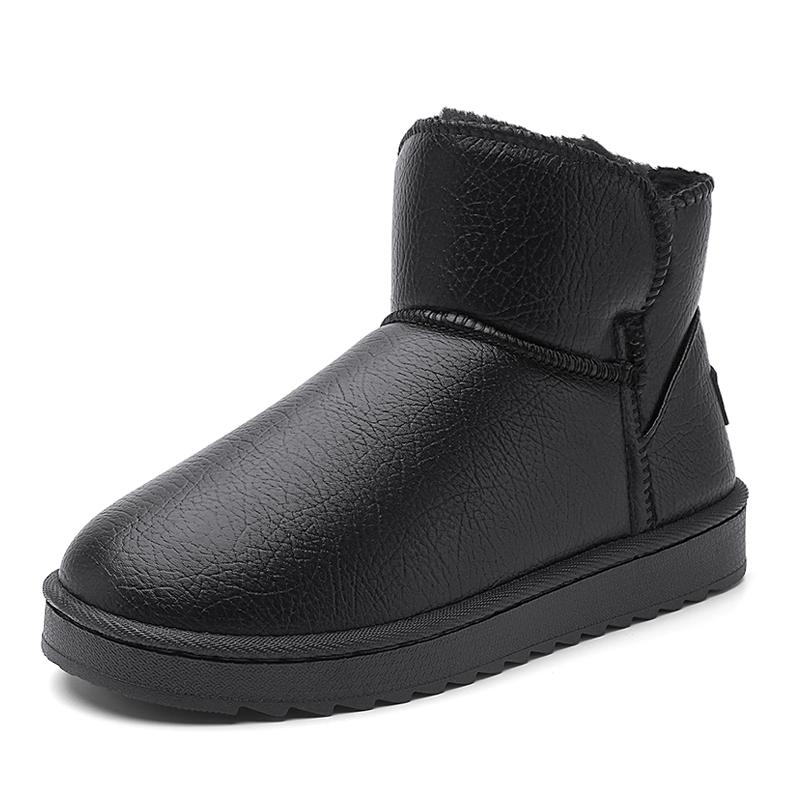 Fashion Couple's Leather Snow Boots Winter Keep Warm Ankle Boots Trendy All-match Anti-slip Thick Plush Boot for Men Cotton Shoe Slip-on