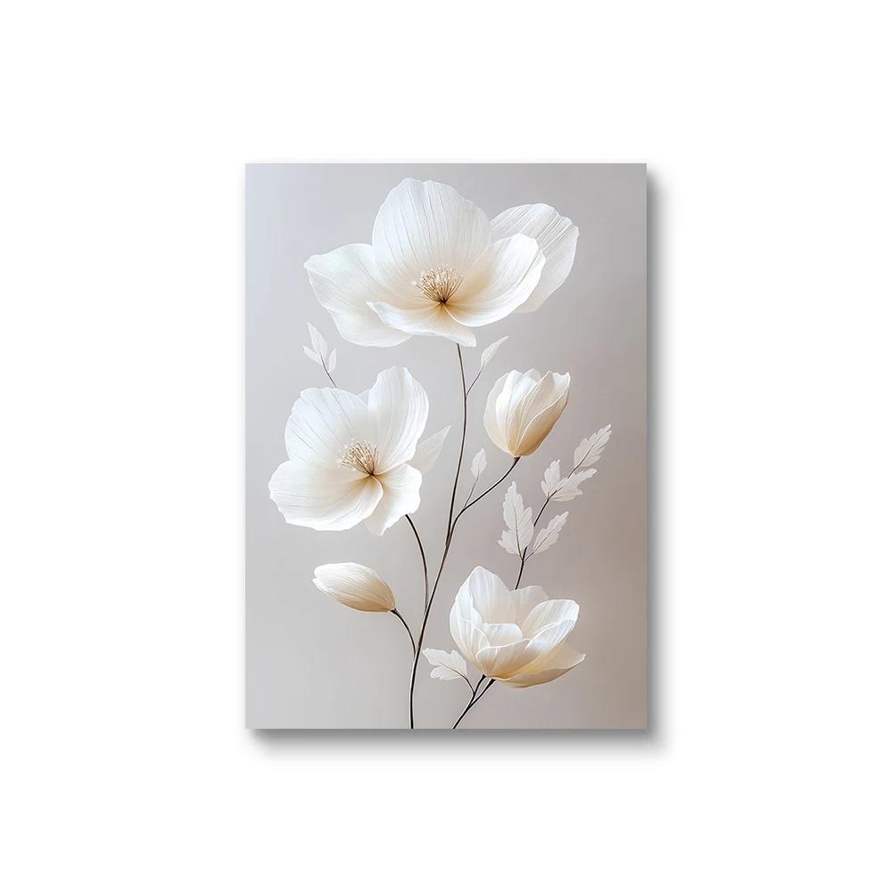 Peinture sur Toile Fleurs Pivoines Beige Nordique Affiches Botaniques Florales Modernes Art Mural Esthétique Décoration de Maison