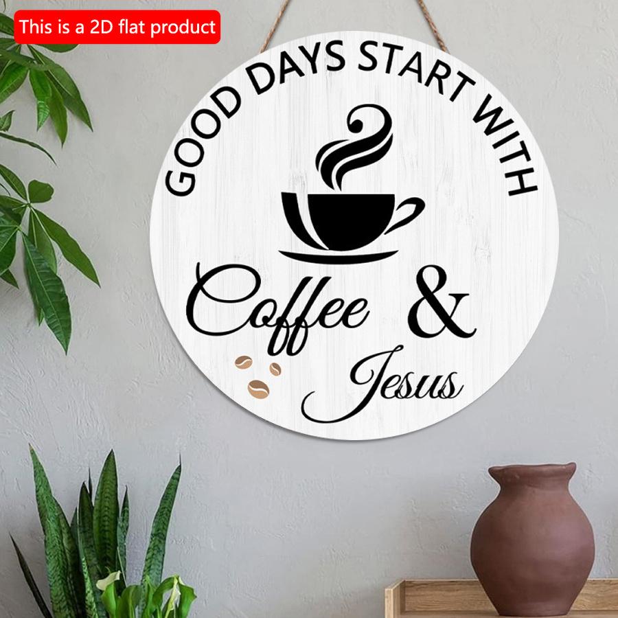 2D Flat 20*20cm 1pc Good Days Stay With Coffee&Jesus Signs Decor for Coffee Bar, Strong Aroma Coffee Pattern Decorative Plaque For Bar Cafe Club Yard