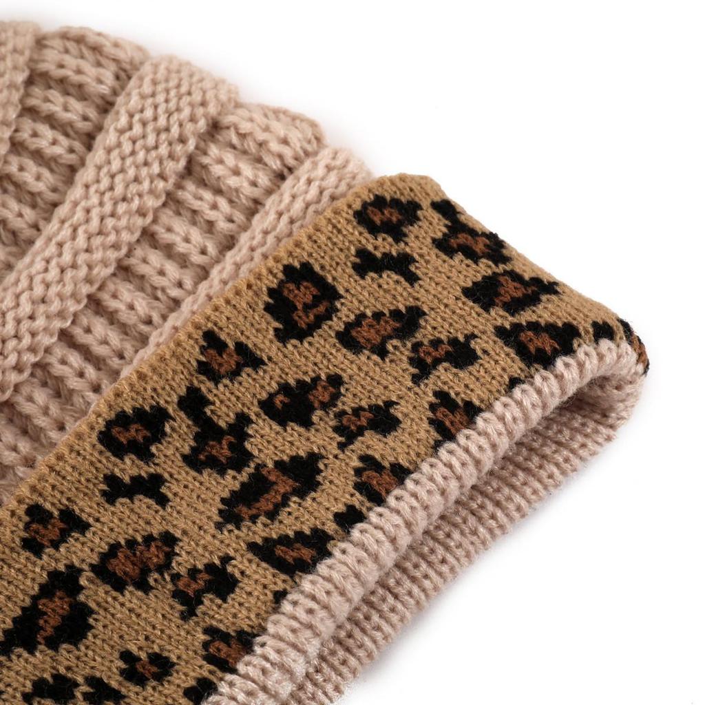 Herbst Winter Damen Verdickte Wärme Gestrickte Wolle Leopardenflor Hut
