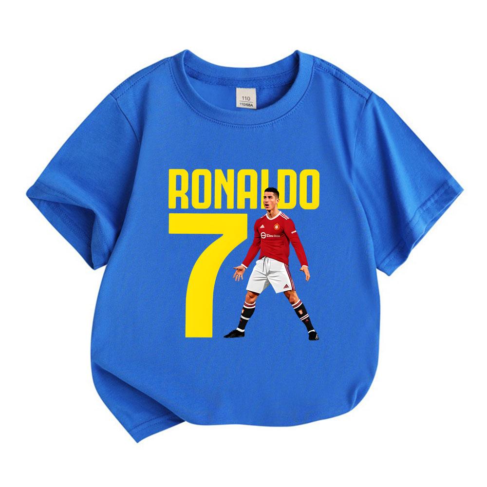Jongens Meisjes 100% Katoen Ronde Hals Korte Mouw T-shirt, Klassiek Voetbalster Nr.7 Ronaldo Geprint Casual Zacht Ademend T-shirt voor Kinderen Dagelijkse Kleding Sport