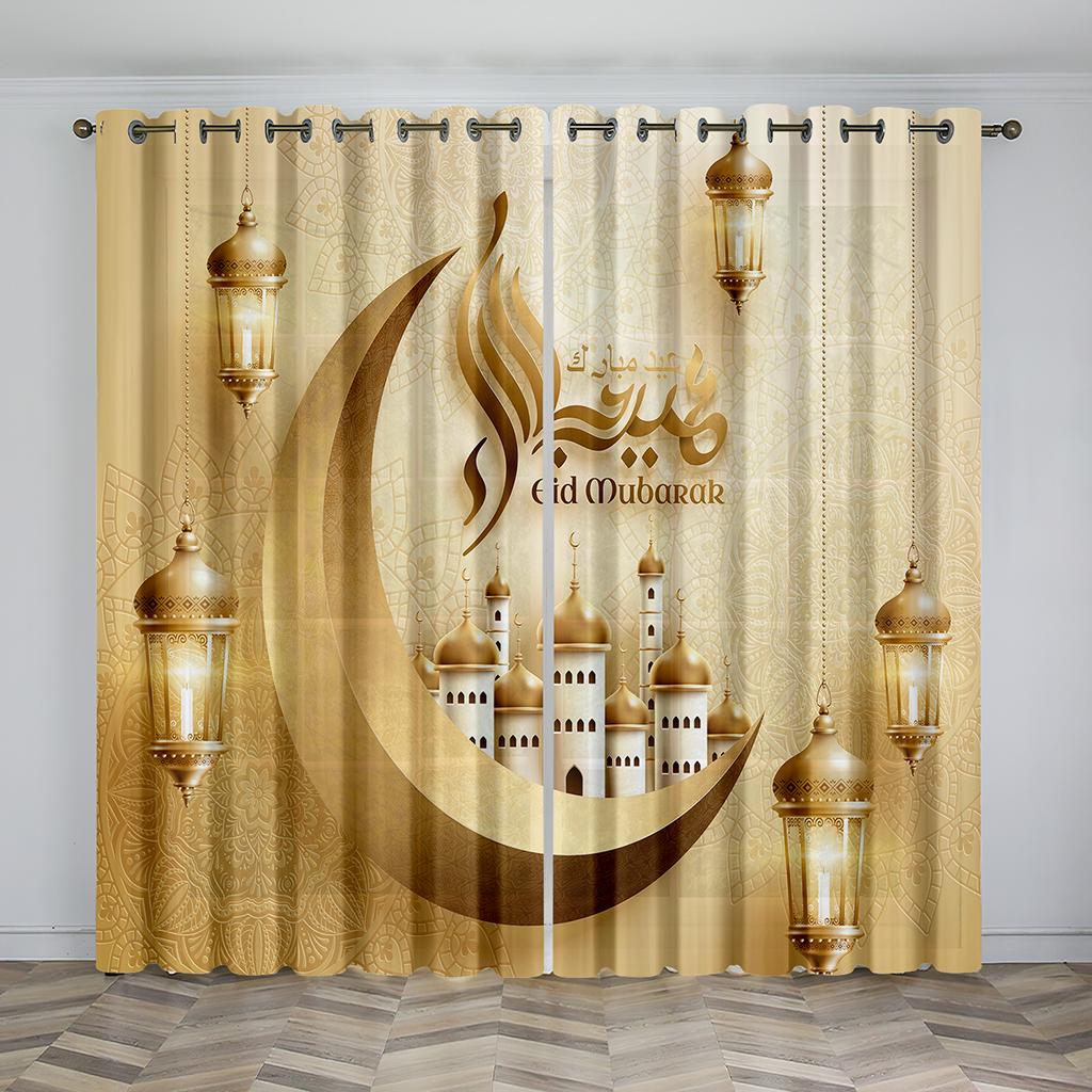 Ramadan Kareem Curtains Thin Shading Polyester Fiber Customized Print Curtains Suitable For Living Room Bedroom Kitchen Decor