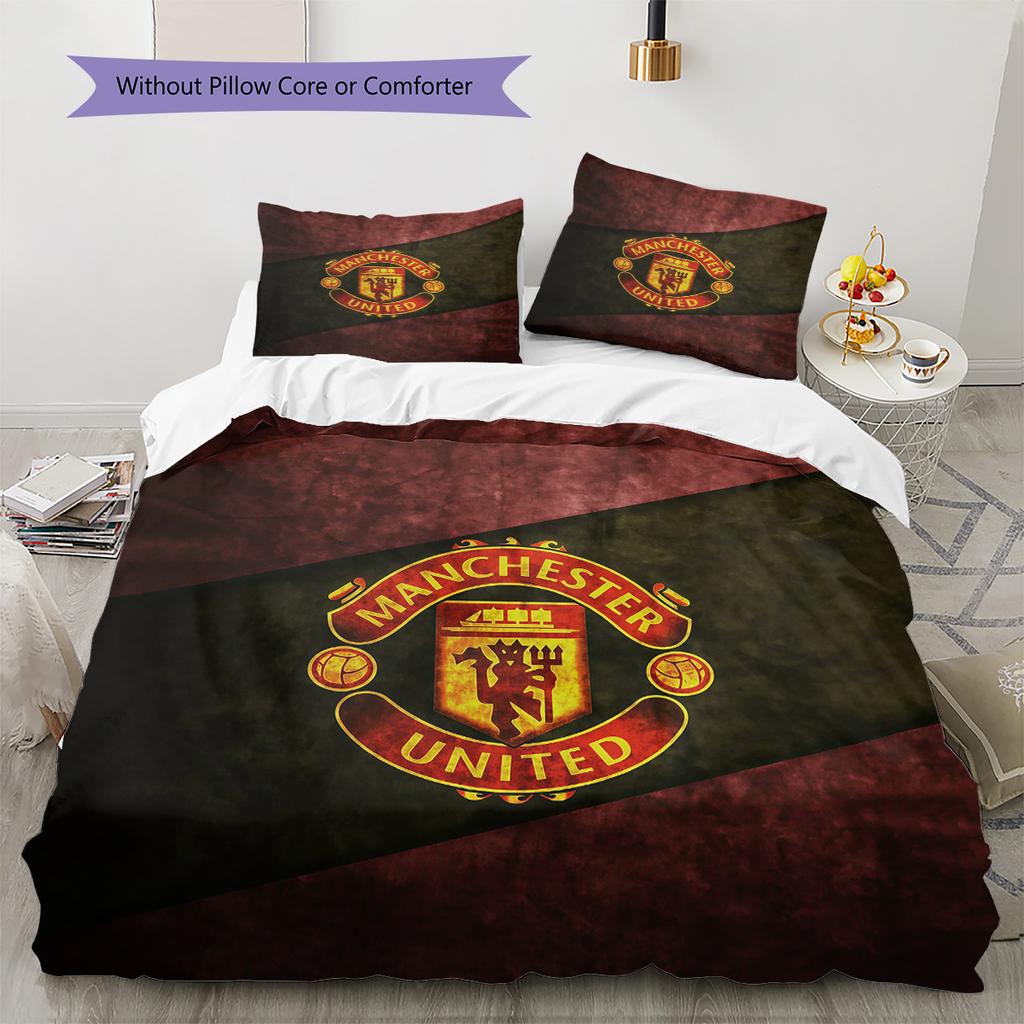 Manchester United F.C Pattern Bedding Quilt Set  Home Decoration  Gift (1 * Duvet Cover + 2 * Pillowcase  Without Core).xwn