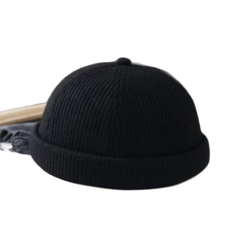 Japanese Black Casual Versatile Trendy Male Landlord Hat Winter Wool Small Round Hat Brimless Knitted Melon Leather Hat Cold Hat Women
