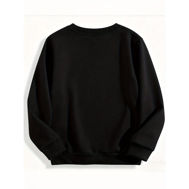 European Sizes Kids' Black Sweatshirt with Softball and Bow Print for Casual Wear and Sports Activities