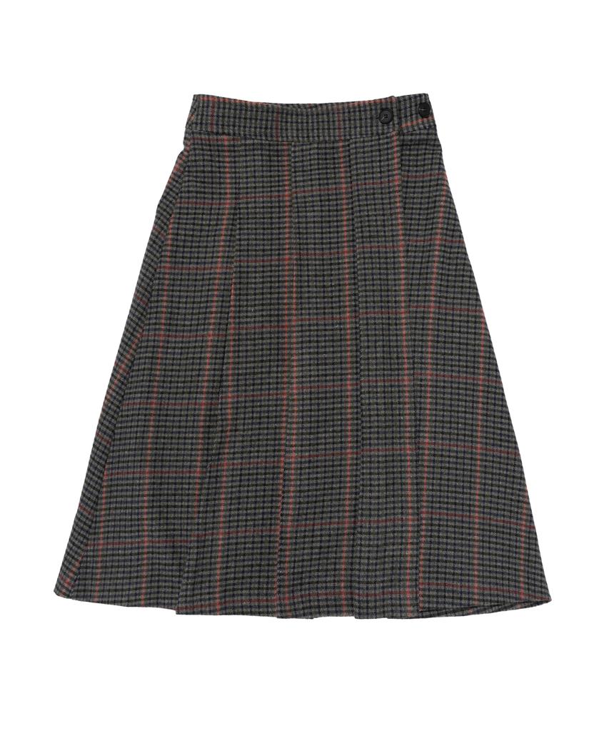 Cargo Bros For Woman Wool Check Pleated Wrap Midi Skirt (Charcoal)