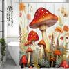 Red Mushroom Shower Curtain, Red Mushroom, Spring, Watercolor Art Painting Bathroom Decorative Shower Curtain, Waterproof Sho