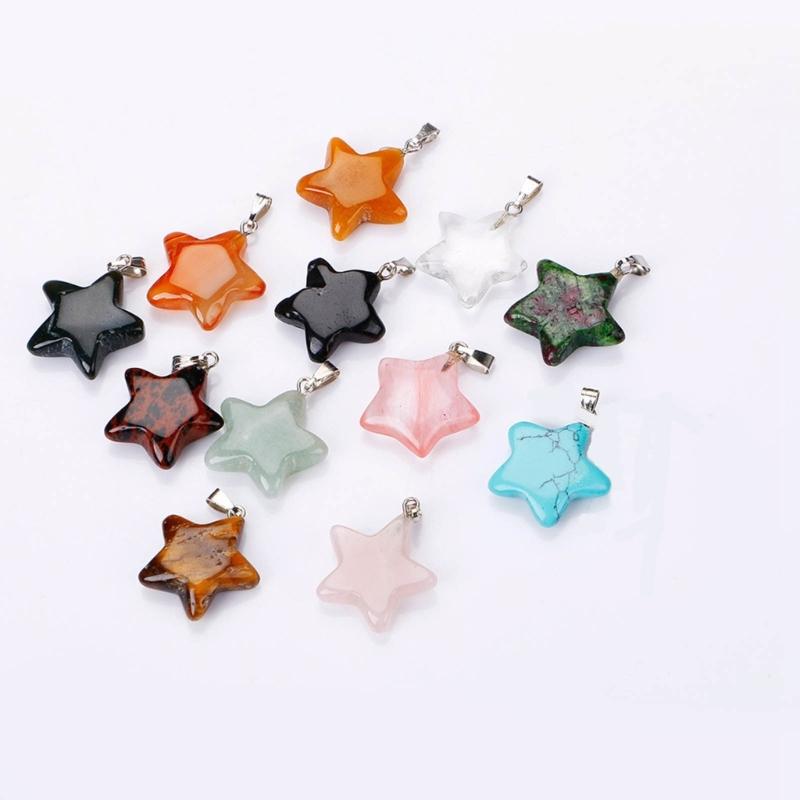12PCS Natural Stone Color Five-Pointed Star Pendant for Jewelry Making DIY Necklace Earrings Accessories Charm Gift
