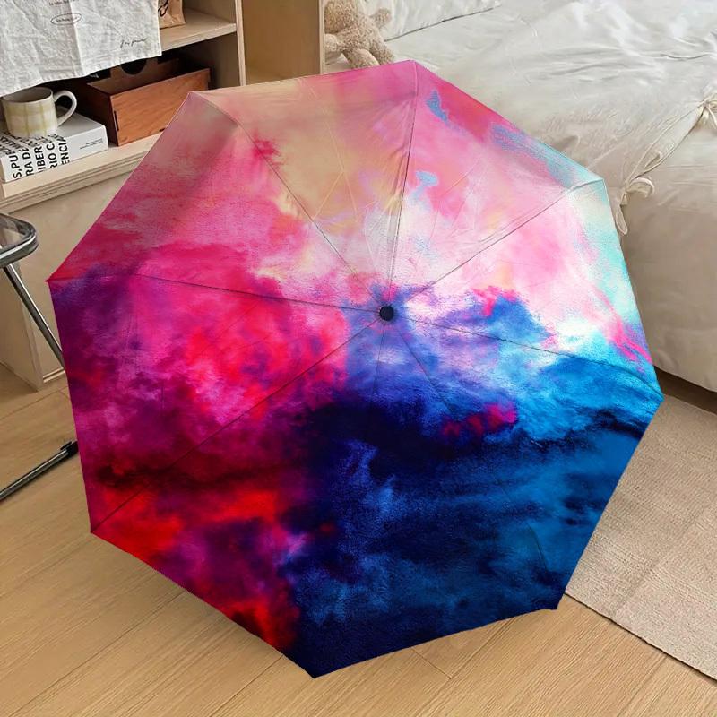 1pc Abstract Watercolor Automatic Folding Umbrella, Heavy Duty 8 Rib Iron Frame, Suitable for Travel, Daily Use, Birthday, Decor Gift M0105108