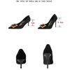 Women Fashion Metal Decoration Shallow Shoes Stiletto Heels Ladies Office Pointed Black Etiquette Single Shoes Dress Pumps Woman