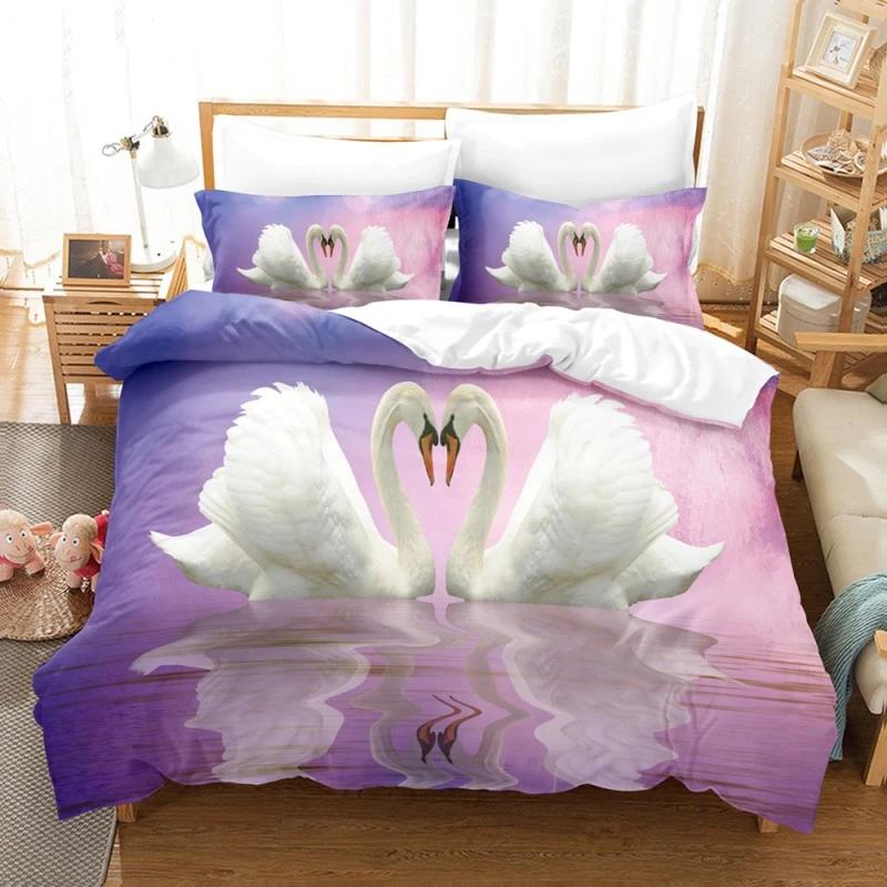 Schwan Bettbezug Romantische Rose Blume Bettwäsche Set Mikrofaser Traum Tiere Bettdeckenbezug Raumdekor Einzel King Size 3-teiliges Set