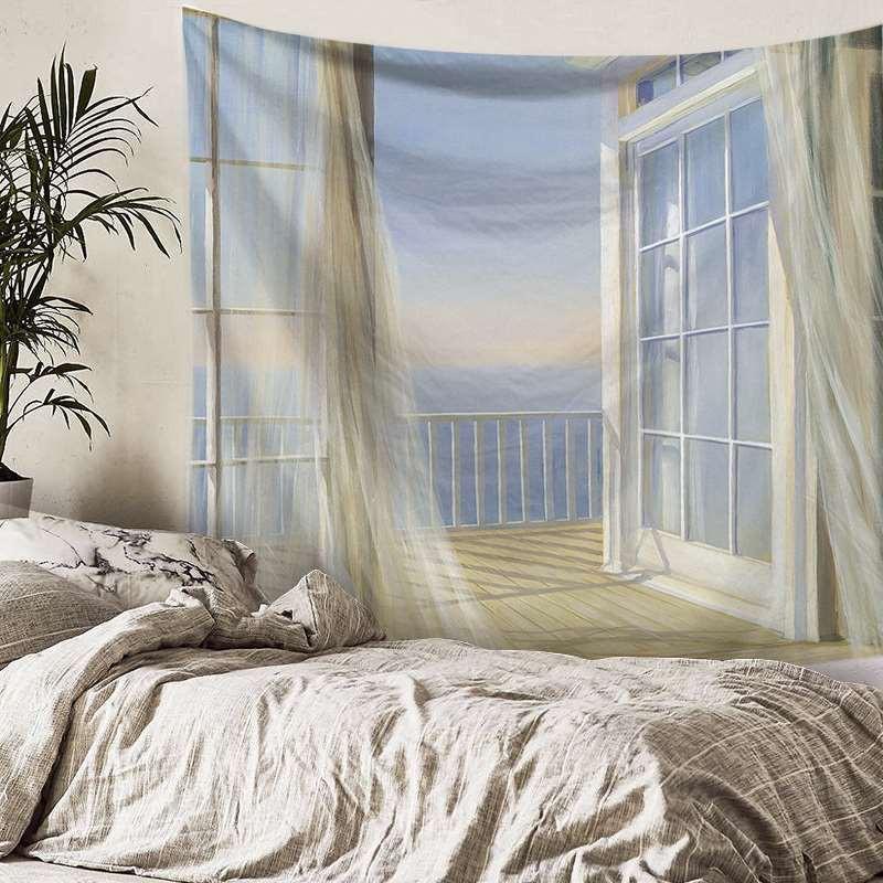 Wanddecoratie Woonkamer Slaapkamer Raam Natuurlandschap Strand Groot Bedekkende Decoratie Wandtapijt Achtergronddoek Nachtkastje