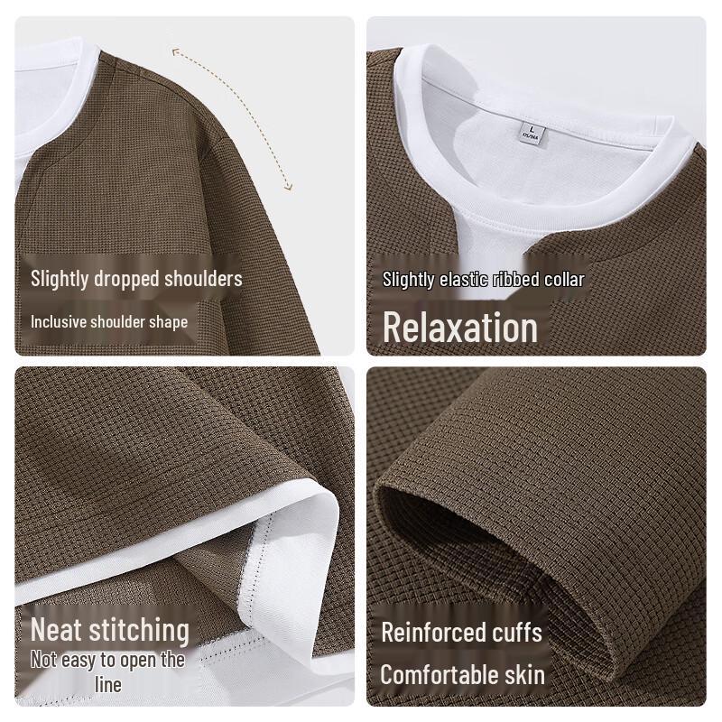 Hodo Men's Waffle Knit Layered Long Sleeve Tee