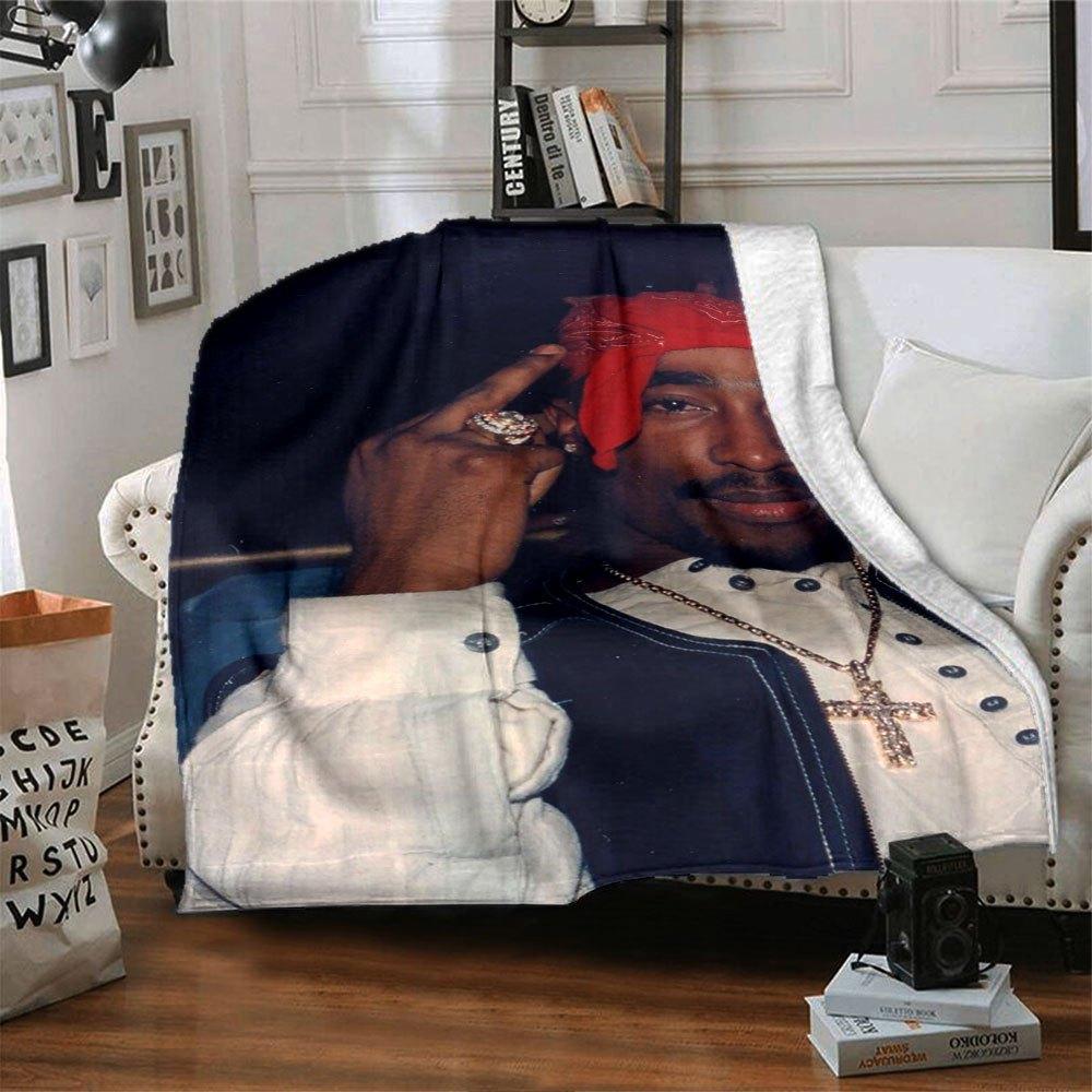 1 st 2Pac Hip Hop Filt Mjuk Lättviktig Alla Säsonger Mångsidig Pläd för Soffa, Säng, Kontor & Picknickar, Fransk Stil med Ikonisk Albumkonst & Citat