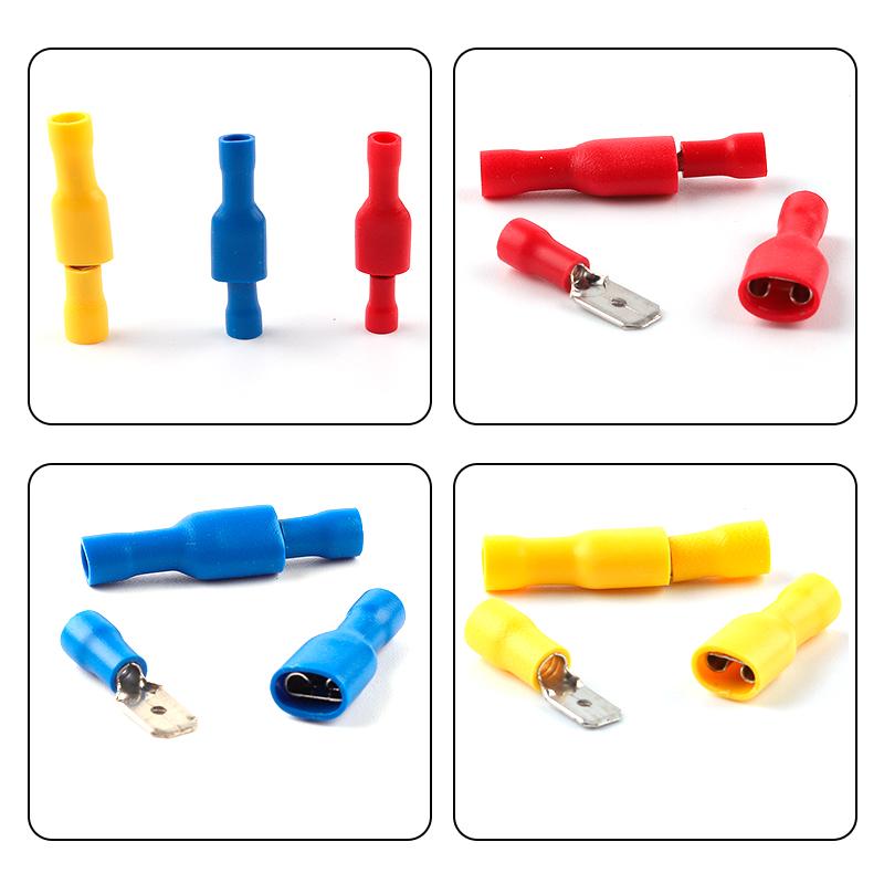 Connecteur de fil électrique en PVC, 50 pièces, 25 jeux de connecteurs femelles et mâles, 6.3mm, borne à sertir isolée, bleu, jaune, rouge, FDFD MDD2