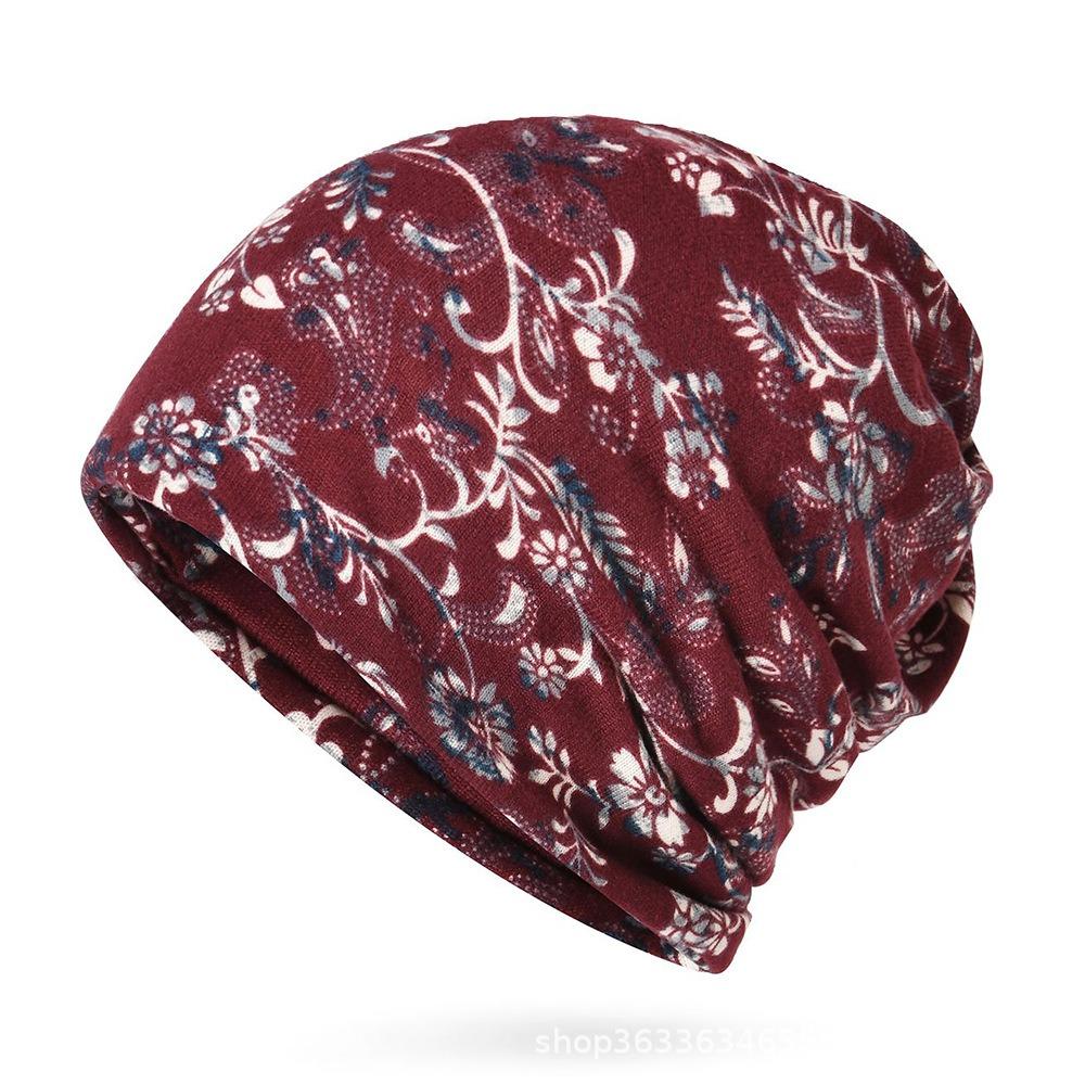 Contrasting Colors Pullover Hat Multifunctional Scarf Pullover Hat Turban Hats Plaid Print Casual Hedging Cap Autumn and Winter