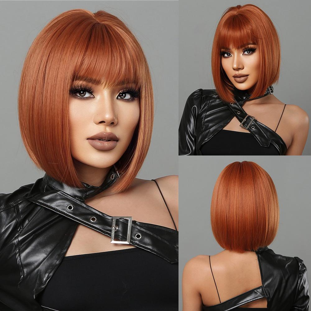 ALAN EATON Short Ombre Blonde Wig for Women Natural Straight Synthetic Hair Bob Wigs with Bang Party Daily Heat Resistant Hair