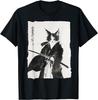Samurai Cat Tee Vintage Ukiyo-e Warrior Art Graphic Cat Art T-Shirt Tshirt Haikyuu Graphic Tees Women's T-shirts Y2k Tops 82972