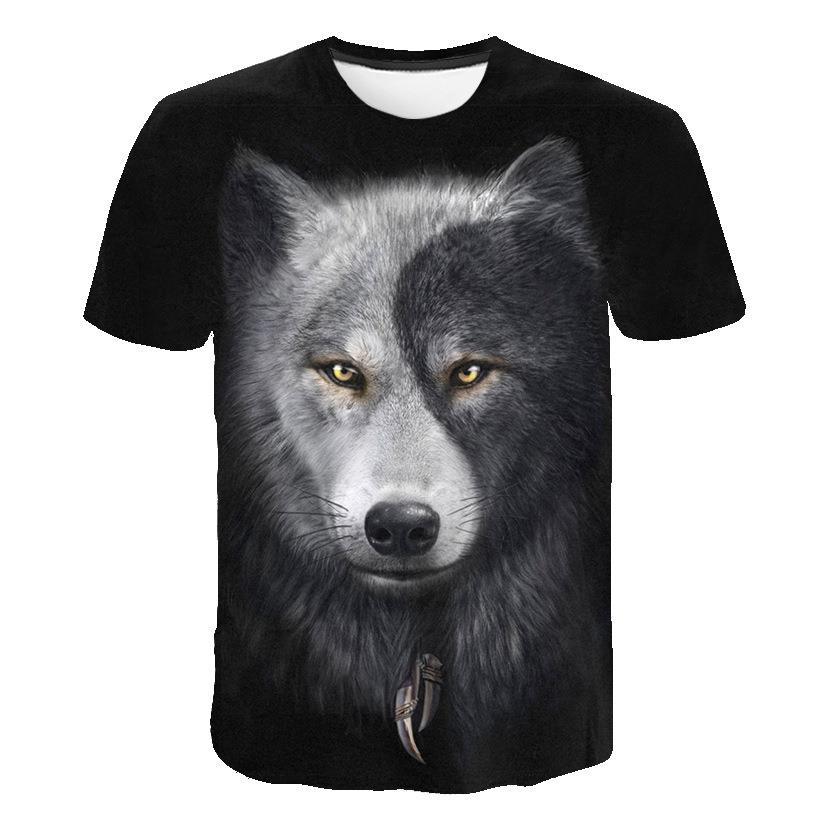 Tricou de vară pentru bărbați 3D lup imprimat cu model de animale Tricouri largi cu gât rotund Topuri cu mâneci scurte bărbați