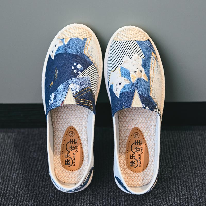 Ladies Casual Comfort Bohemian Slip On Lazy Shoes Female Womens Flat Slip On Canvas Summer Strap Loafers Straw Espadrilles