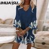 IHUASU Dammode Sommar Vår Kortärmade V-ringade Casualklänningar