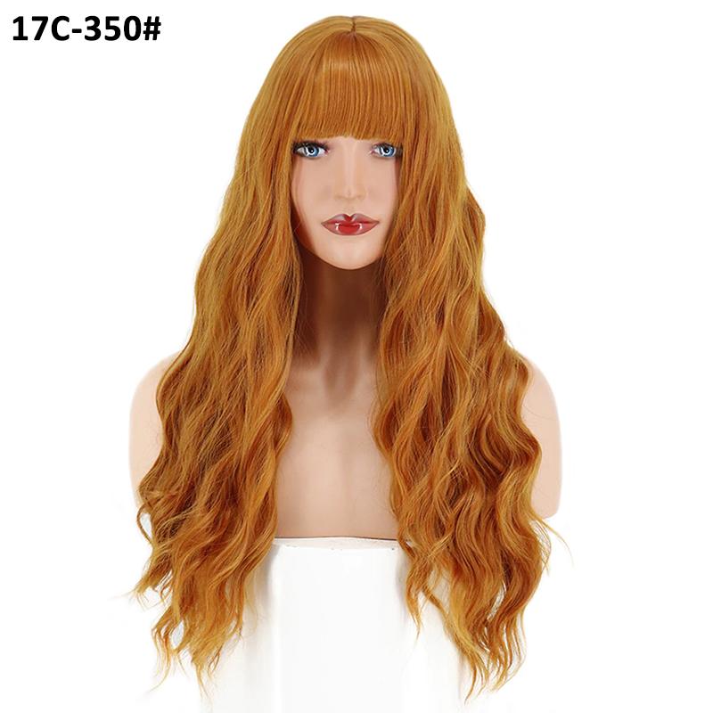 MERISIHAIR Women Long Water Wave Wigs with Blunt Bangs Synthetic High Temperature Fiber Wigs Daily Party Cosplay Use