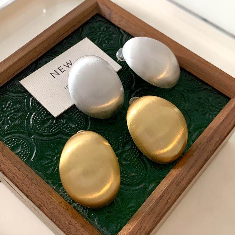Brushed Metal Oval Egg-Shaped Earrings 2026 New Popular Style High-End Earrings European and American Style Light Luxury Minimalist Ear Studs