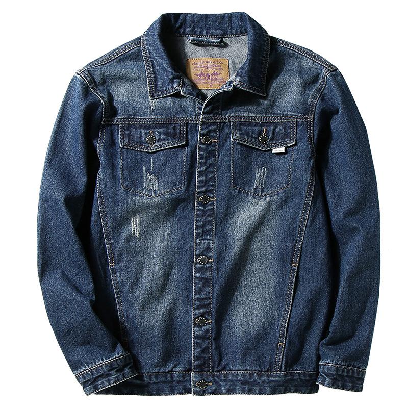 Fall Plus Size Men 'S Clothing Increase Fattening Denim Jacket Jacket Men 'S Cotton Loose Plus Size