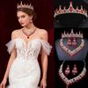 Evropská a americká svatební korunka pokrývka hlavy špičková luxusní červená diamantová šperkovnice dospělá princezna náhrdelník náušnice třídílná sada doplňků