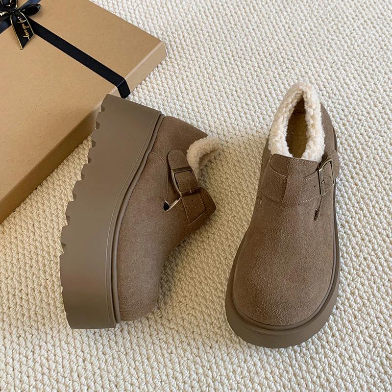 Mode Damen Schneestiefel Fell Flats Plateau Stiefeletten 2024 Winter Neu Warm Kurze Plüschstiefel Walking Gemütlich Weiblich Lässig Zapatillas