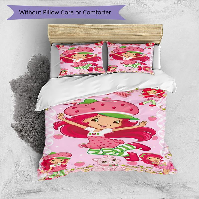 3pcs Princess Strawberry7 Design Cover Set - HD Printed Bedding with 1 Cover and 2 Pillowcases - Perfect for Home and Dorm Decor