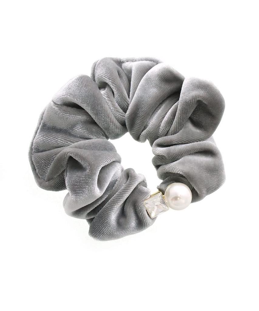 VINGTAINE Velvet with Stone and Pearl Simple and Elegant Hair Perfect for Adult Casual Scrunchie, Design, Accessory, Wear, Gift, HS-177-GY