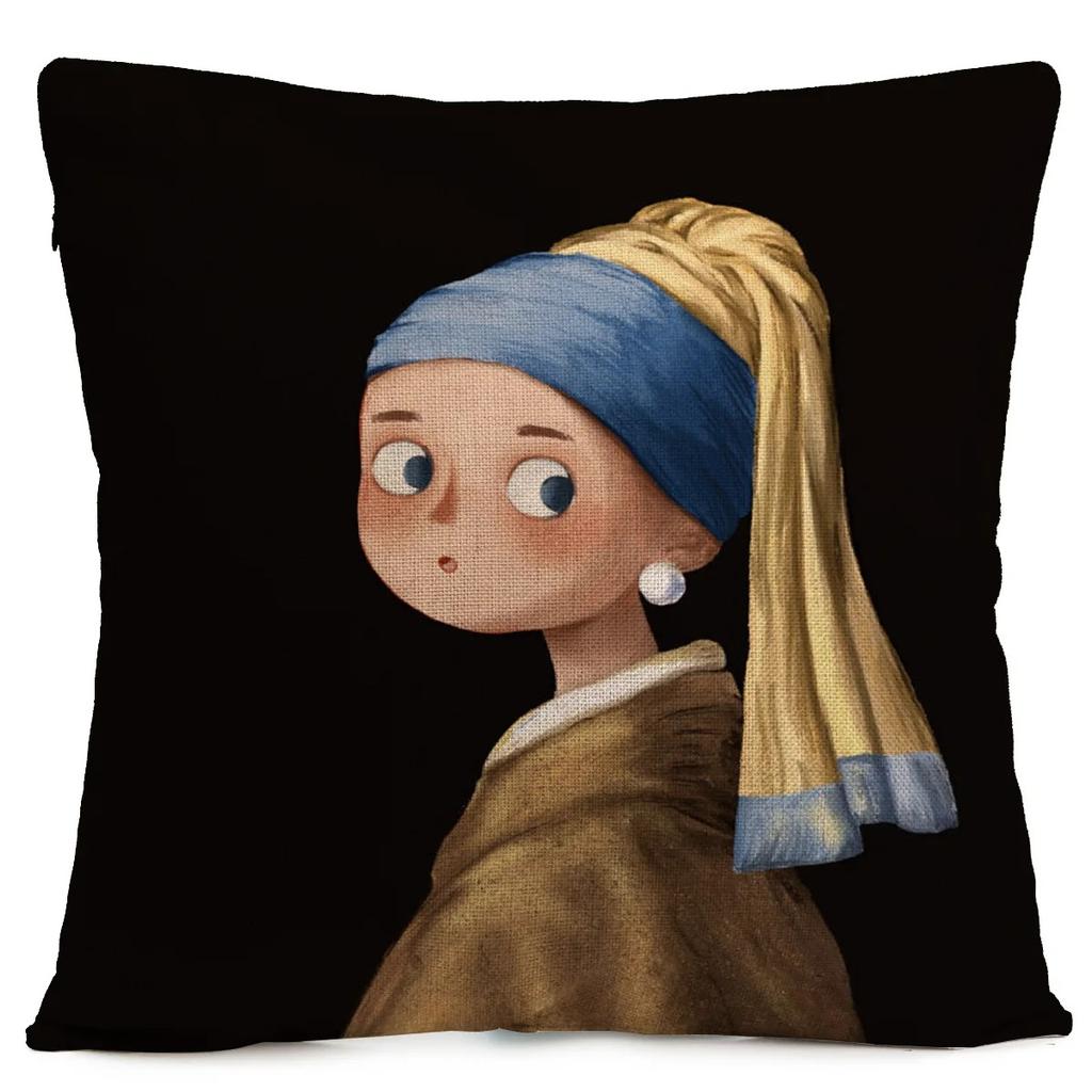 Funny Cartoon Famous Painting Cushion Cover Cute Mona Lisa Van Gogh Throw Pillow Case For Sofa Living Room Home Decor Pillowcase