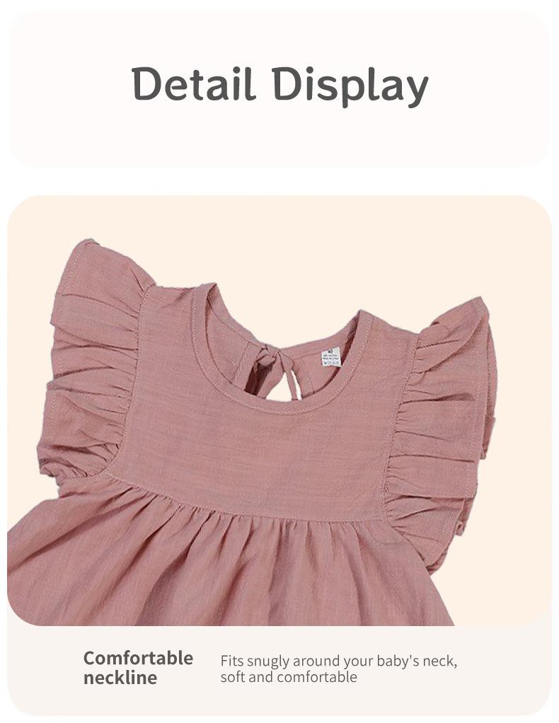 Robe de princesse à manches volantes de couleur unie pour filles avec lien à nouer au col arrière