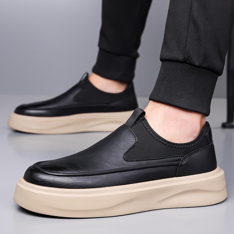Fashion Brand Business Office Slip On Casual Leather Shoes Fashion Non Slip Men High Quality Loafers Shoes Thick Soled Soft Daily Shoes