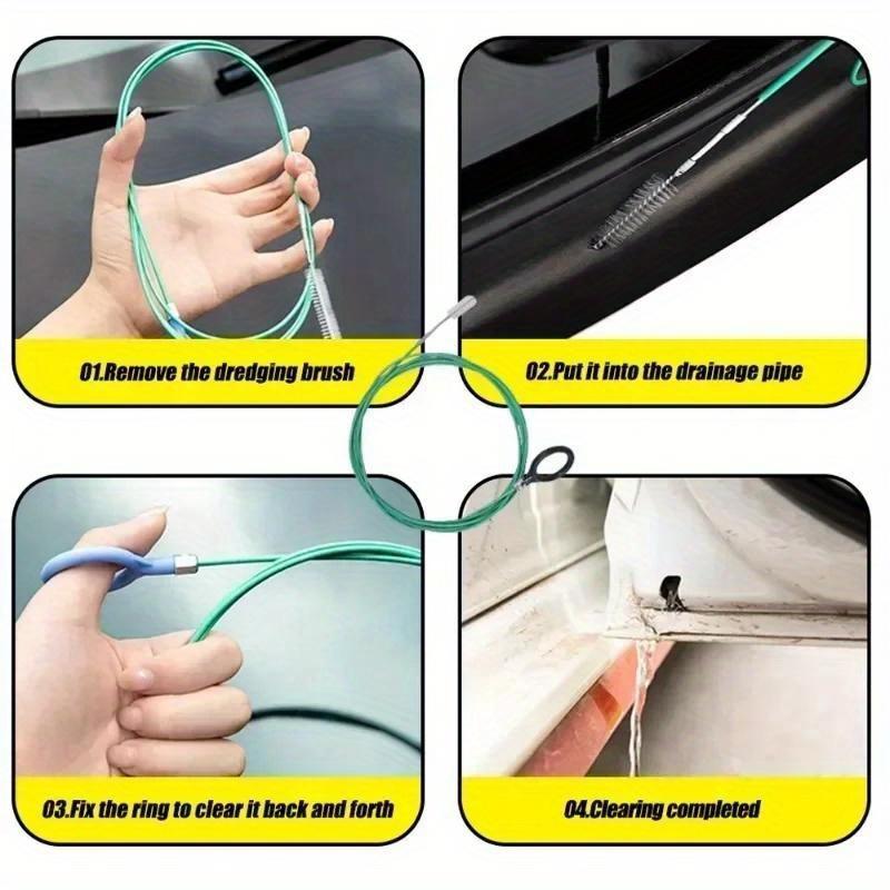 3 Mètres Outils de Nettoyage de Drain de Toit Ouvrant de Voiture Améliorés Brosse Nettoyeur de Tuyau Déboucheur Mince Trous de Drainage d'Essuie-Glace de Pare-Brise de Toit Ouvrant
