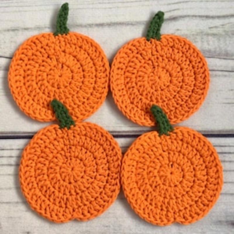 1/4pcs Autumn Crochet Pumpkin Coasters, Fabric Handmade Drink Pads, Fall Farmhouse Decoration, Table Accessory, Kitchen Gift.