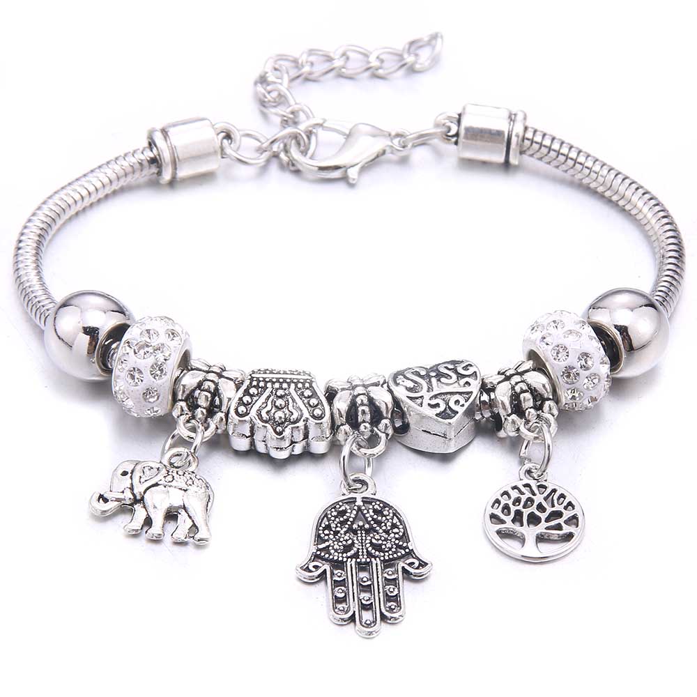 New Charm Bracelet & Bangles Jewelry white butterfly Crown Beads Bracelets Brands Bracelets Fit Women Girl Friendship Gift